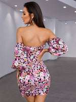 Double Crazy Floral Print Off Shoulder Twist Front Bodycon Dress