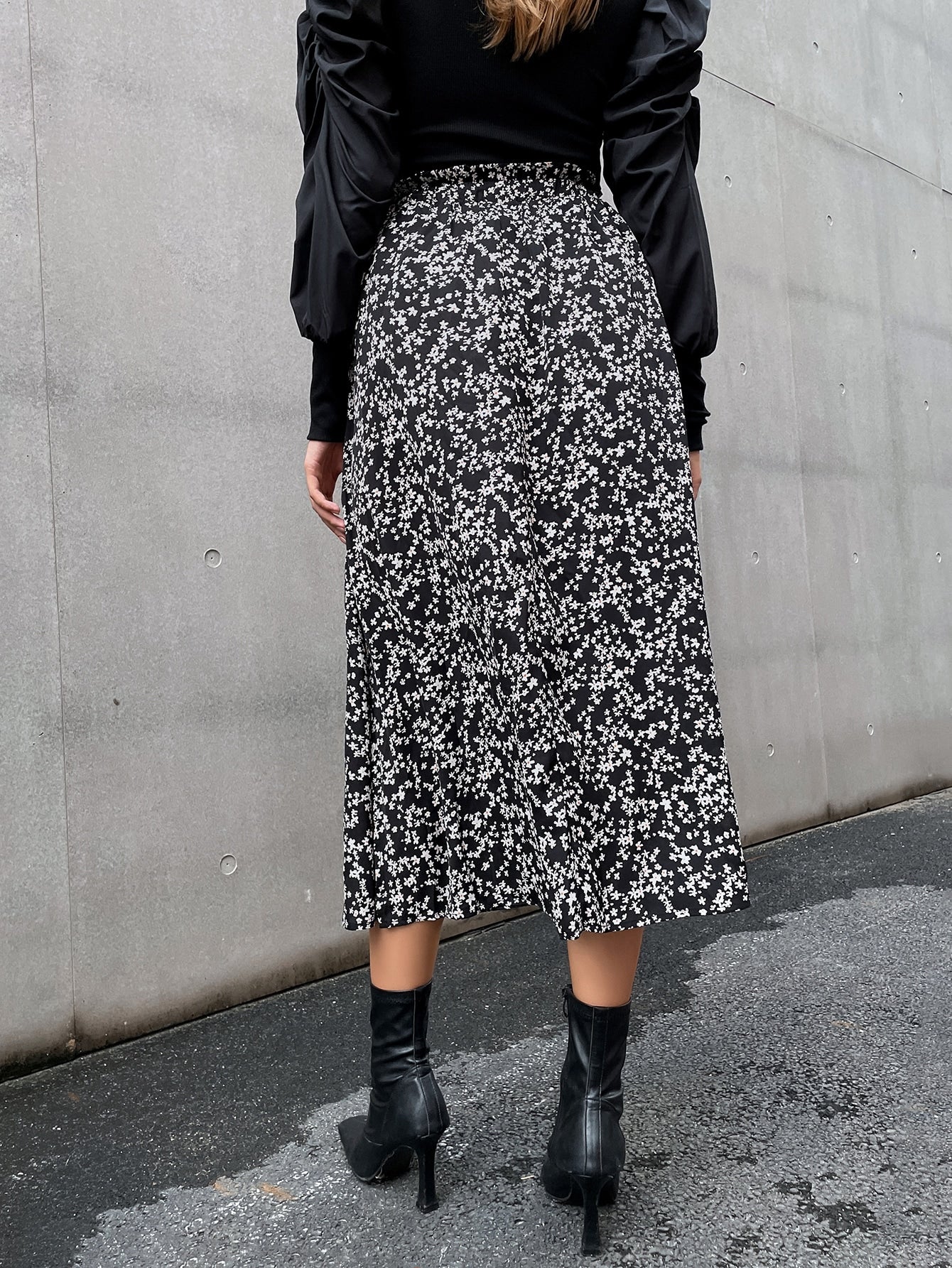 Ditsy Floral Print Paperbag Waist Split Thigh Skirt Without Belt