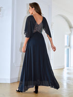 Contrast Sequin V-neck Chiffon Dress