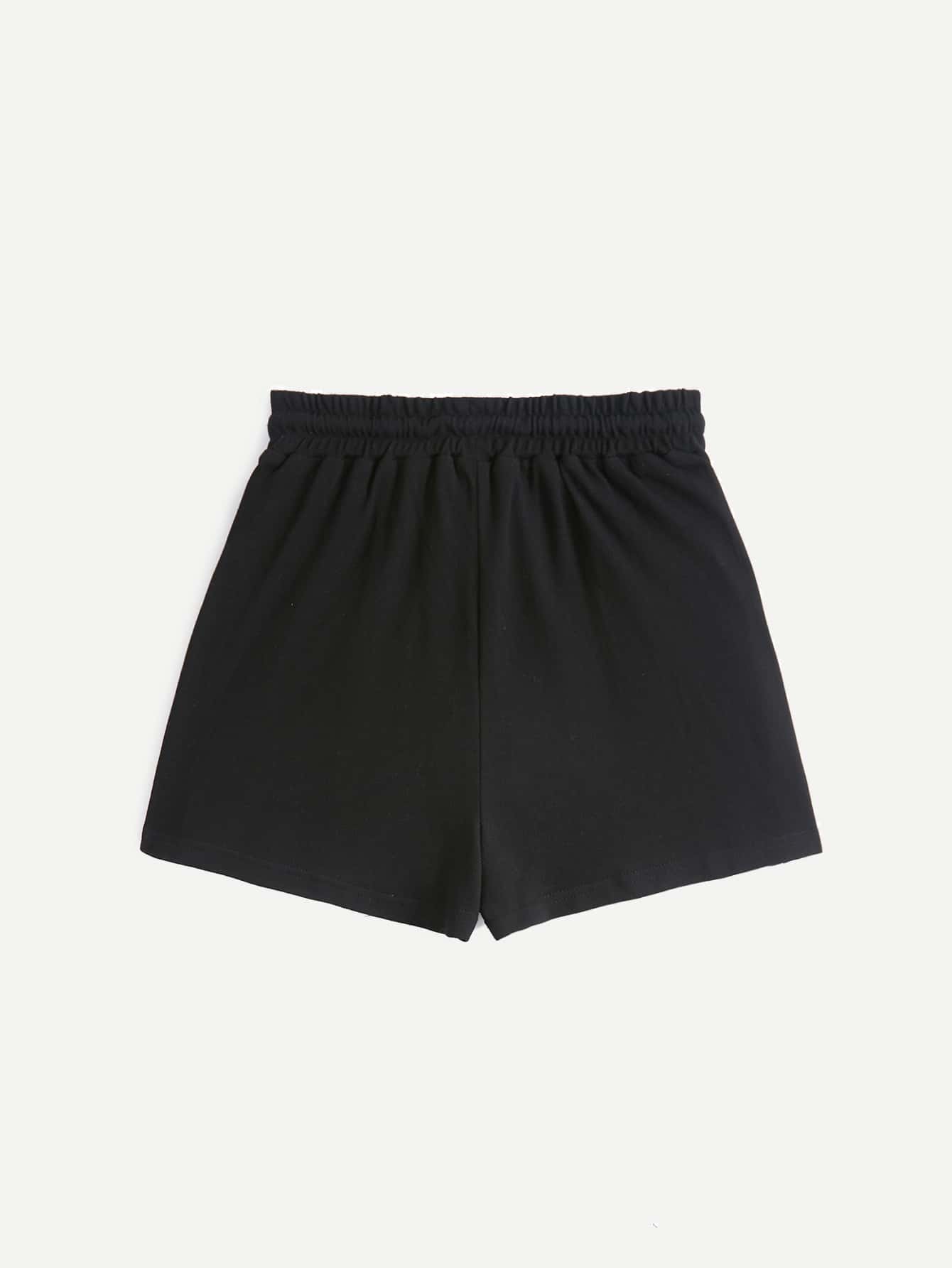 Bear Print Drawstring Waist Shorts