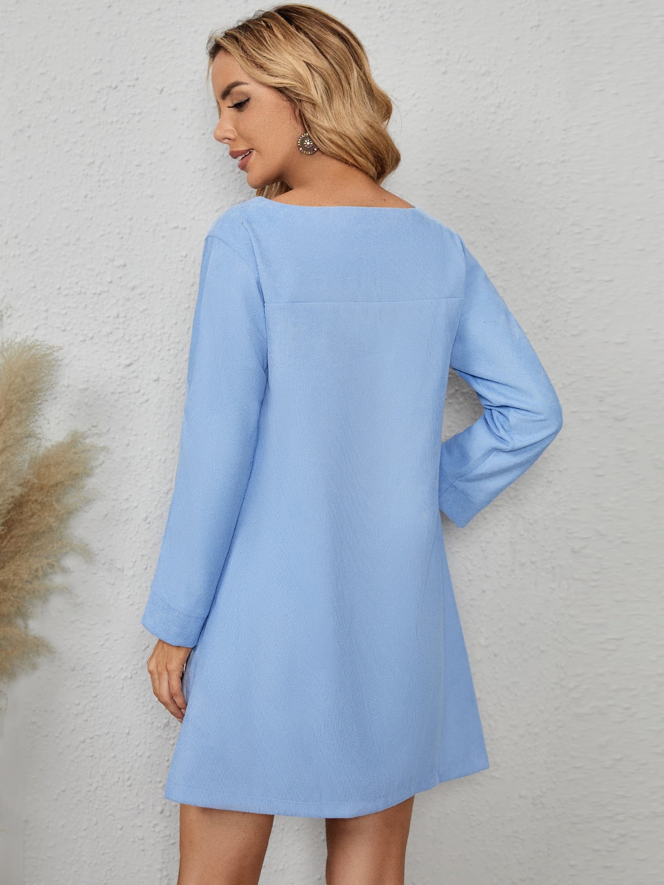 Solid Slant Pocket Tunic Dress