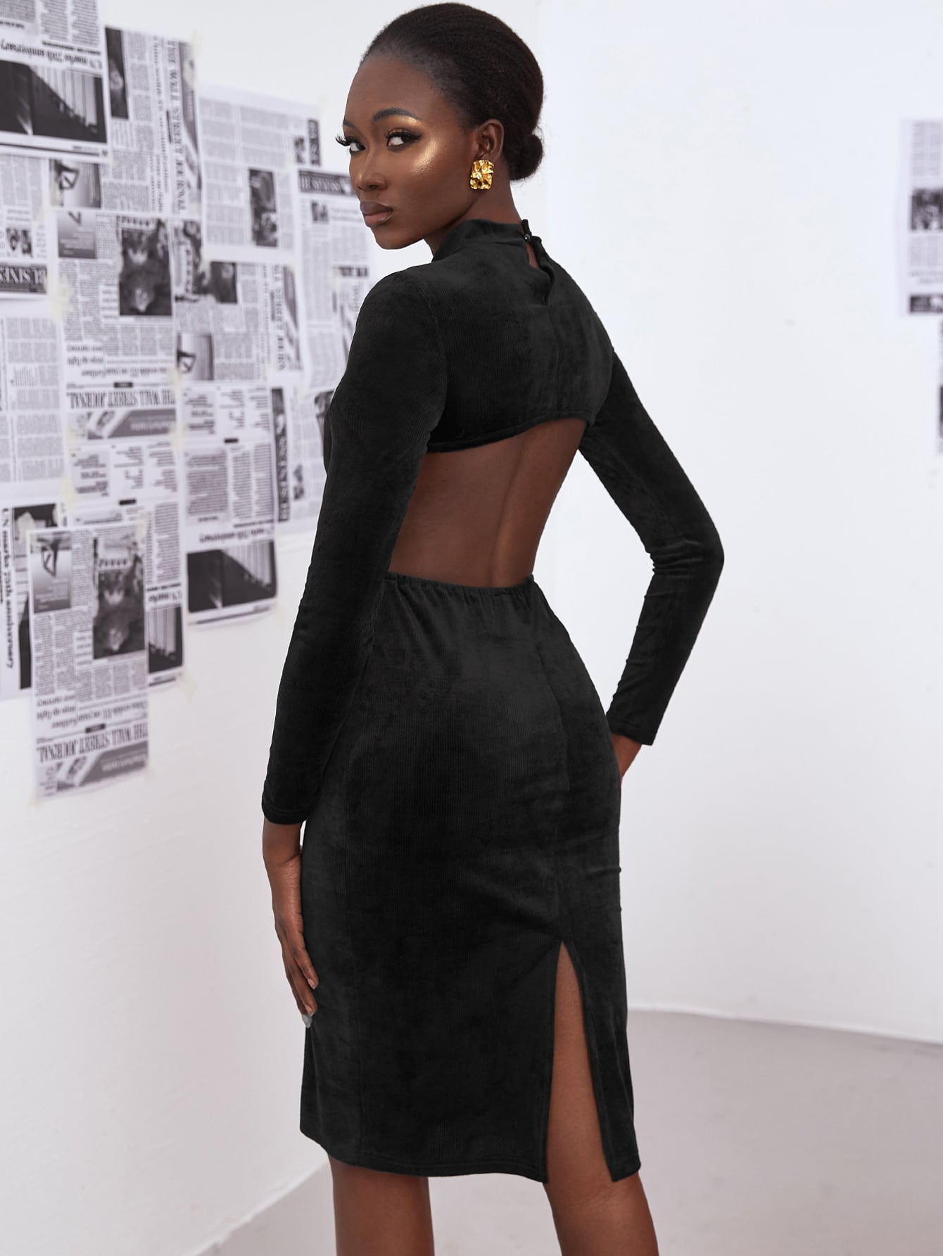 Cut Out Back Split Hem Fitted Dress