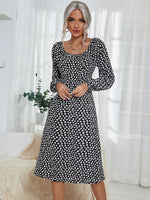 Ditsy Floral Bishop Sleeve Scoop Neck Dress