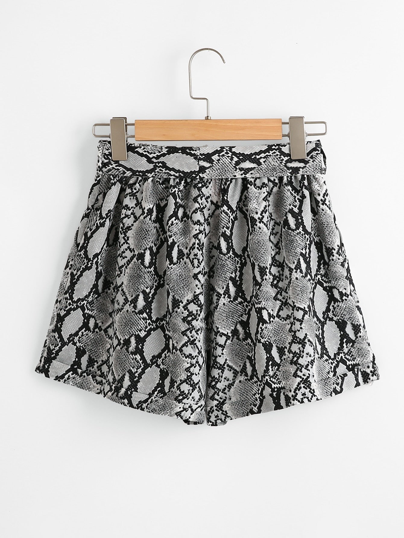Snakeskin Belted Wide Leg Shorts