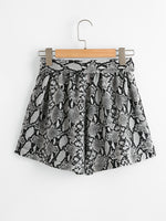 Snakeskin Belted Wide Leg Shorts