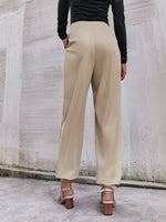 Plicated Single Button Slant Pockets Pants