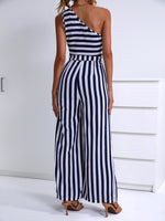 Striped One Shoulder Culotte Jumpsuit