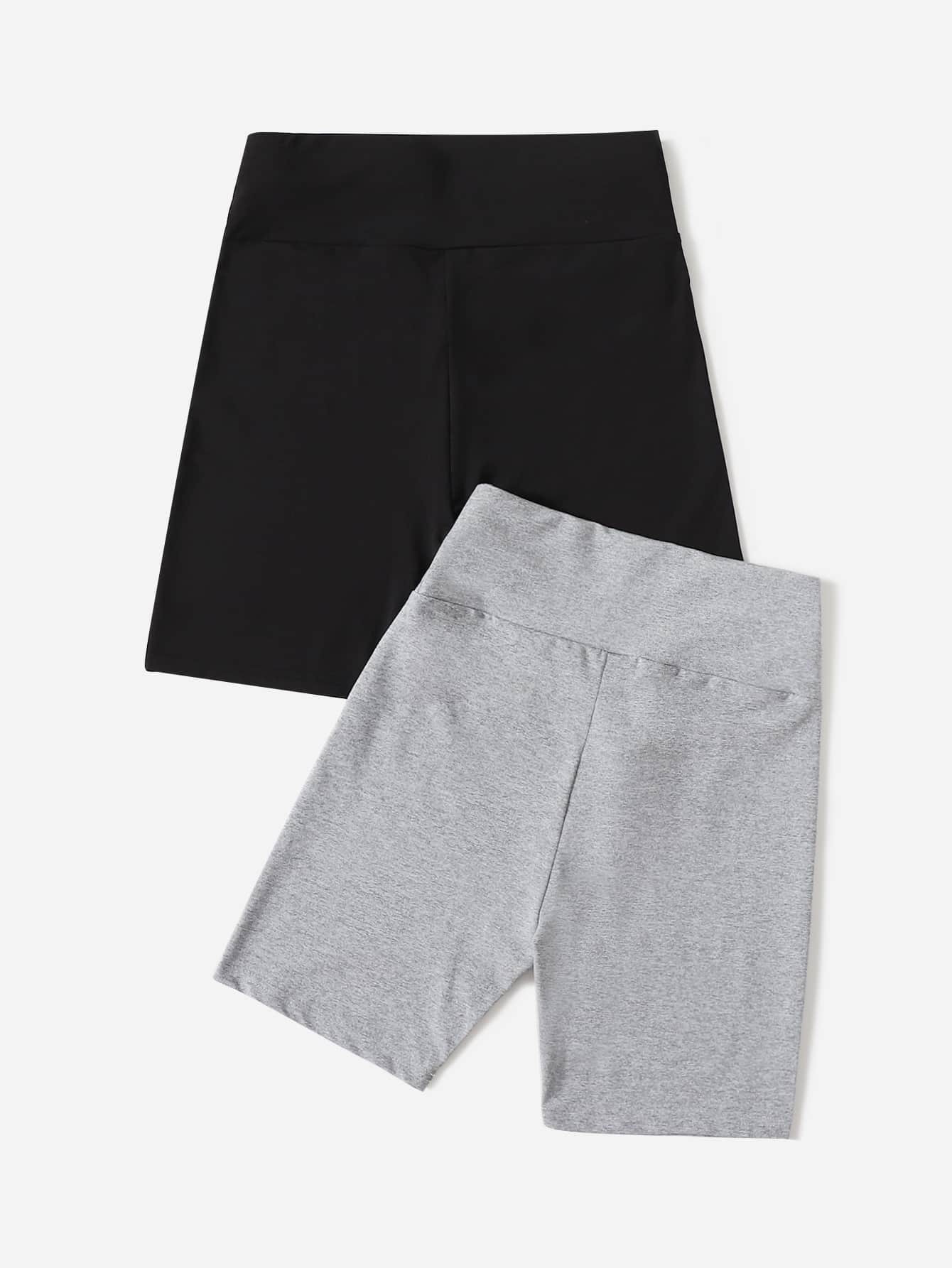 2pcs Solid Biker Shorts