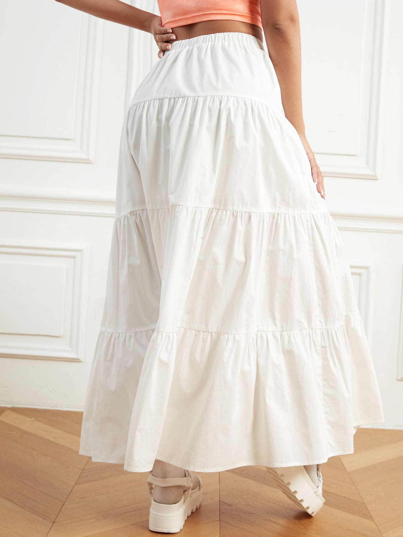 Elastic Waist Ruffle Hem Skirt