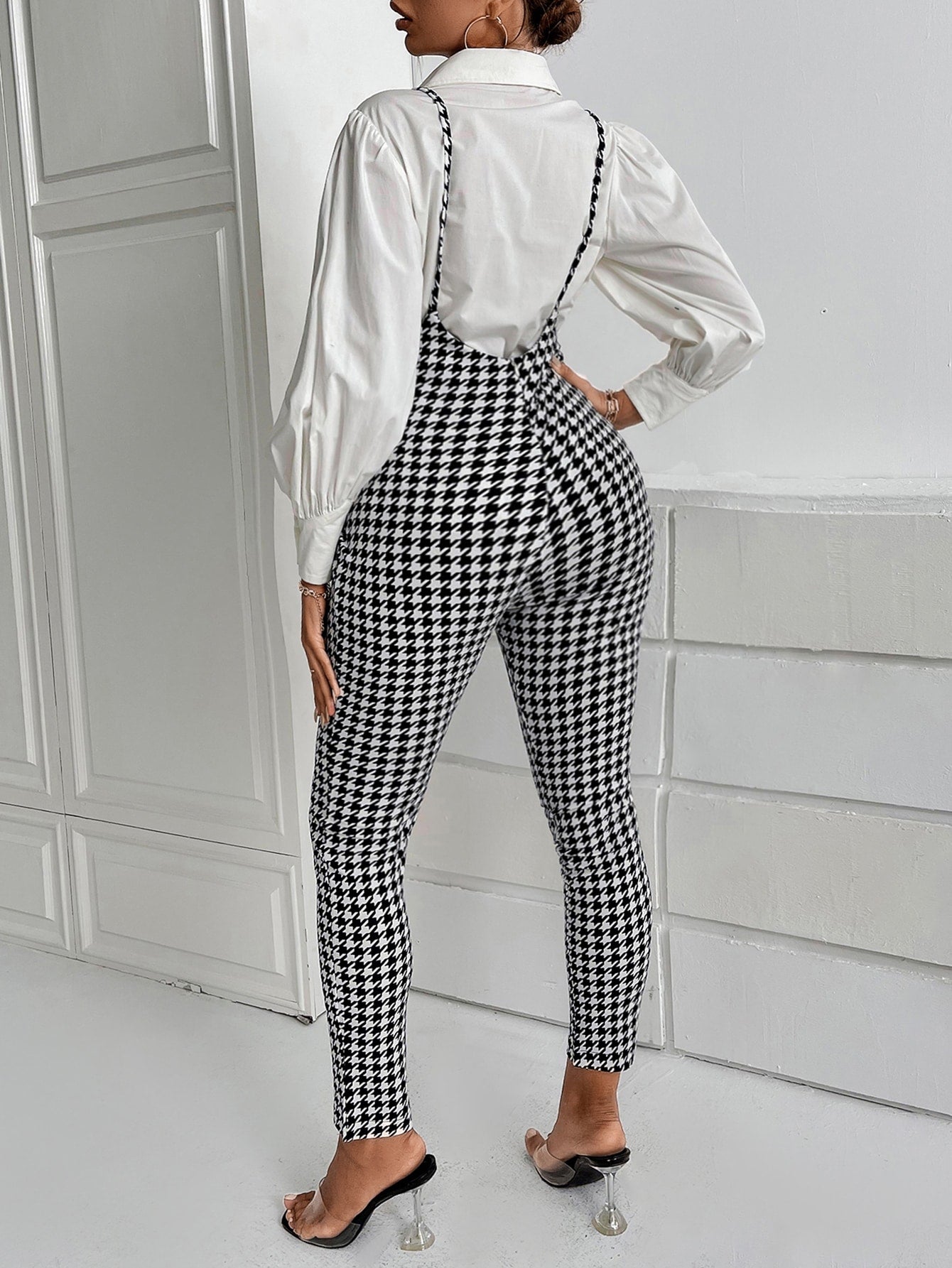 Houndstooth Suspender Jumpsuit Without Blouse