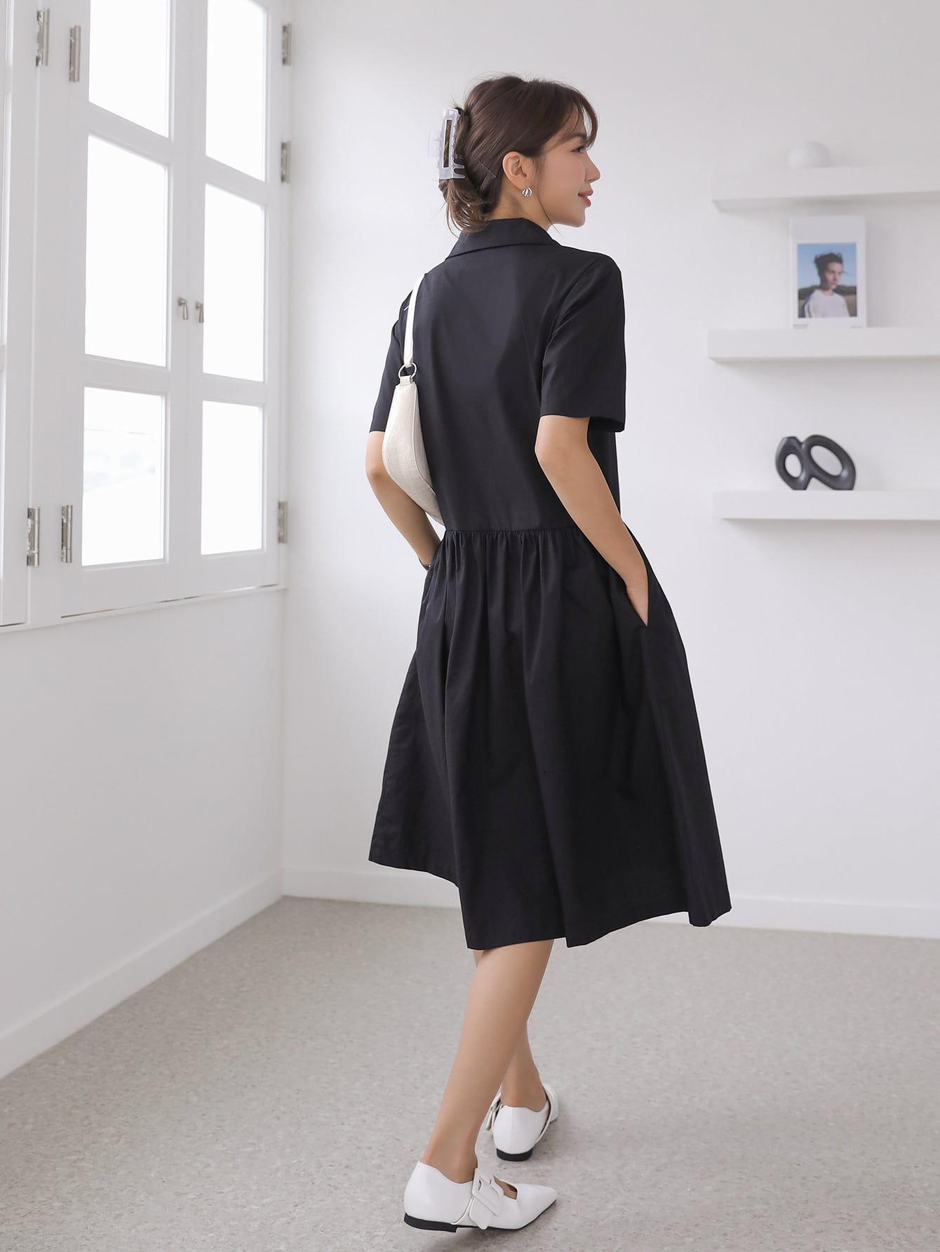 Single Breasted Lapel Collar Shirt Dress