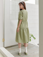 Solid Puff Sleeve Smock Dress