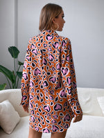 Allover Heart Print Button Up Shirt Dress Without Chain Belt