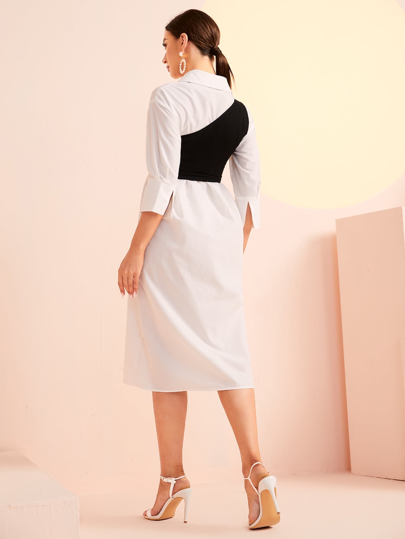 Color Block Split Sleeve 2 In 1 Dress