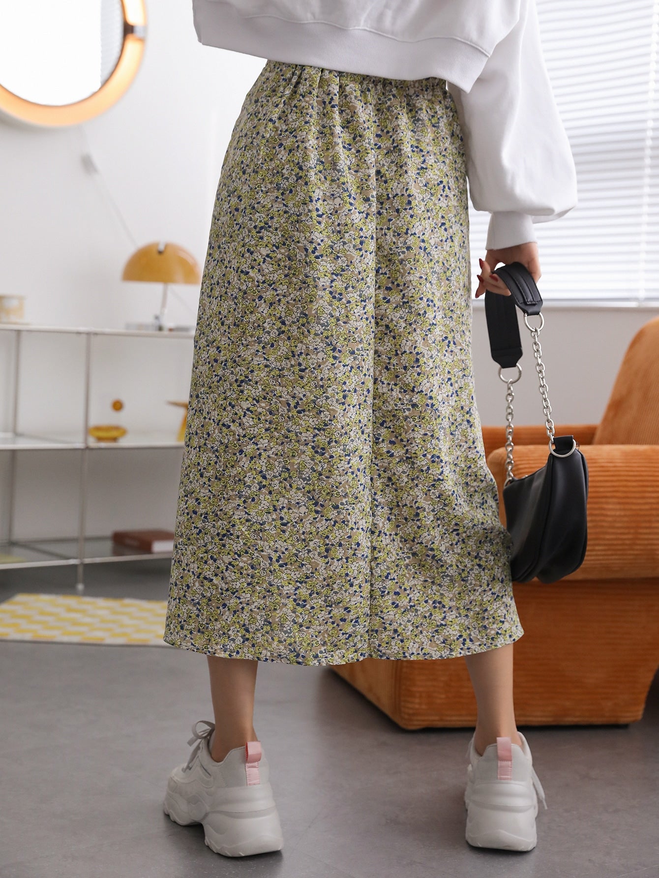 Ditsy Floral Print A Line Skirt