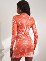 Allover Print Stand Neck Bodycon Dress