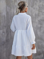 Solid Lantern Sleeve Smock Dress