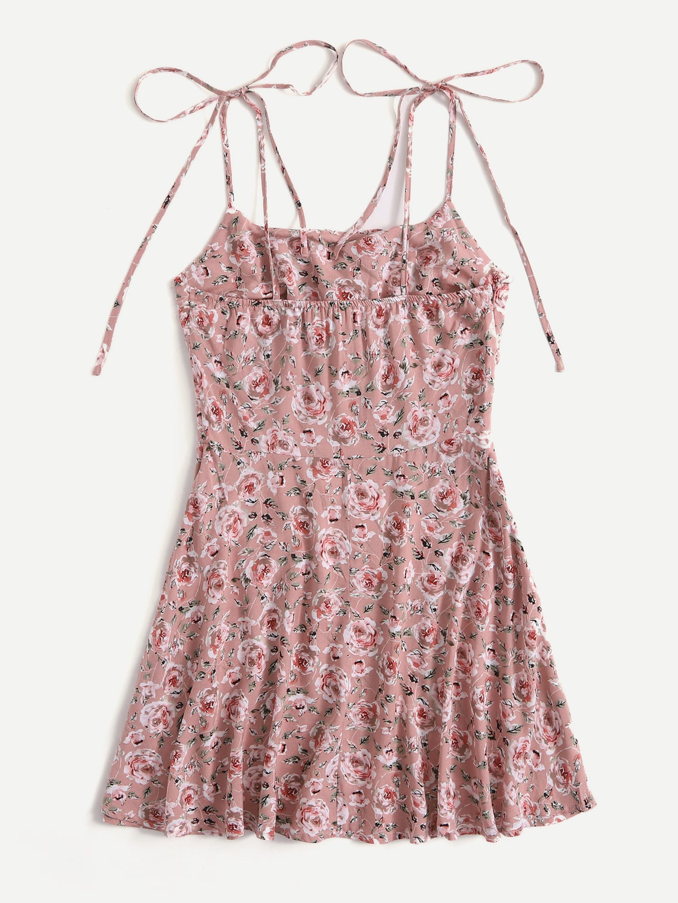 Allover Floral Print Knot Shoulder Ruched Bust Slip Dress
