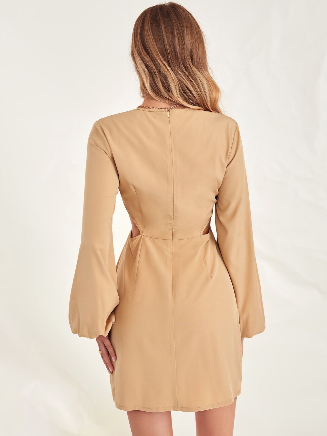 Ring Linked Cut Out Lantern Sleeve Dress