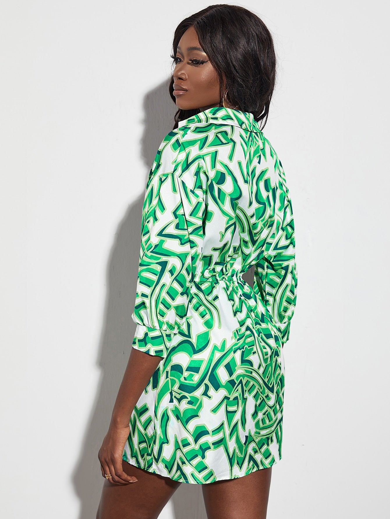 Allover Print Button Up Shirt Dress