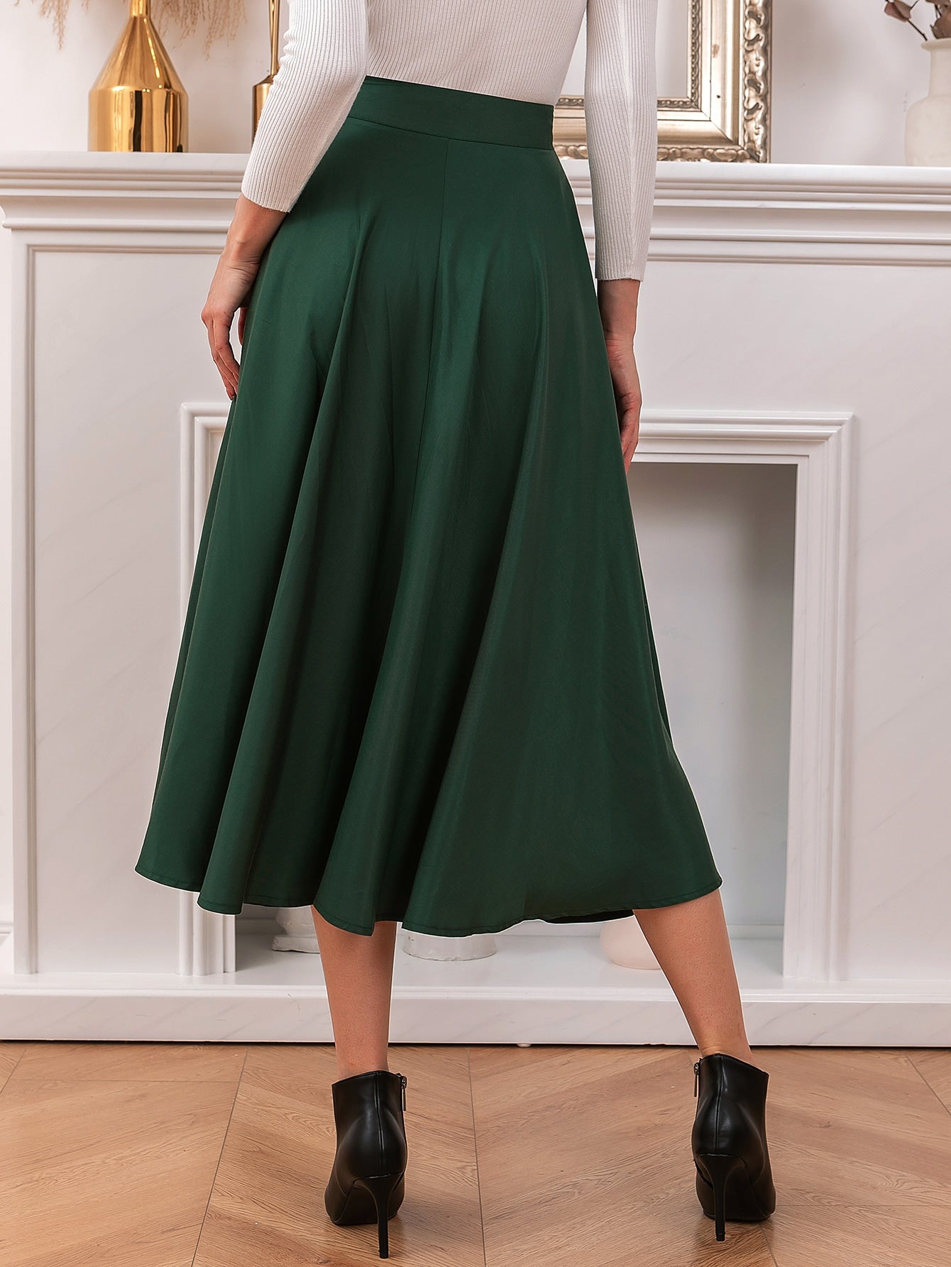 High Waist Buckled Belted Flare Skirt