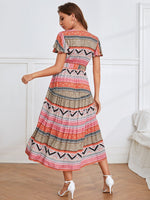 Stripe & Geo Print Butterfly Sleeve A-line Dress