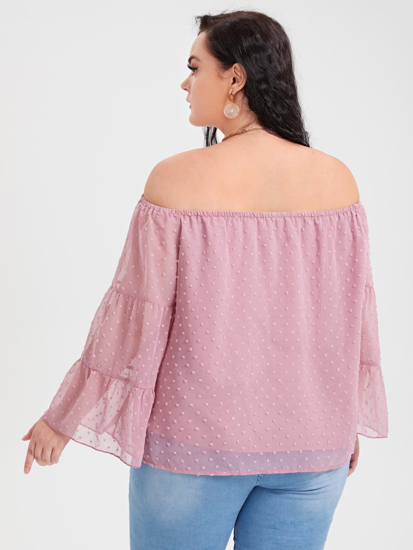 Plus Swiss Dot Flounce Sleeve Blouse