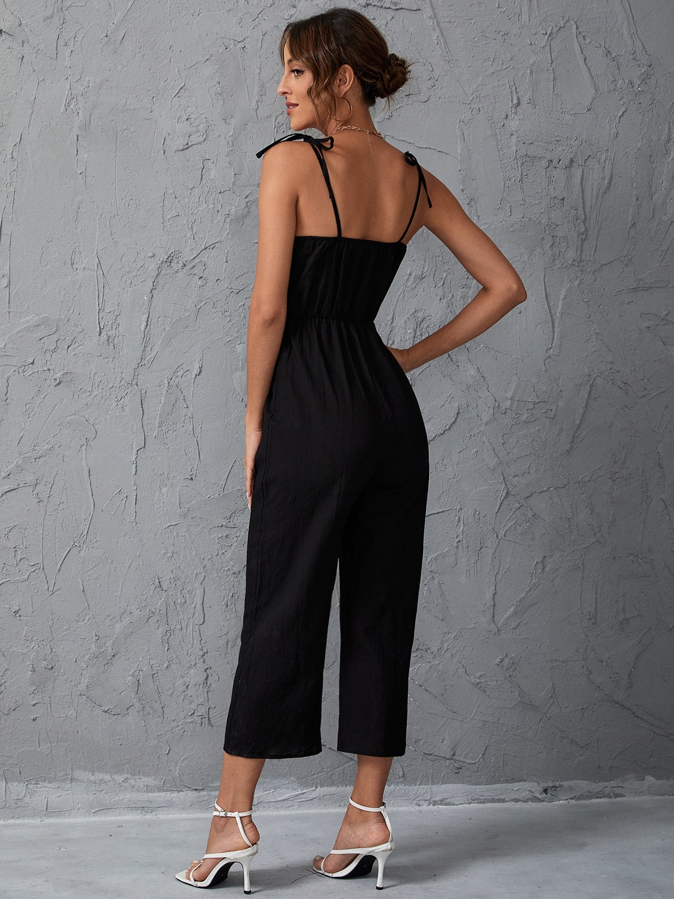Tie Shoulder Wide Leg Jumpsuit