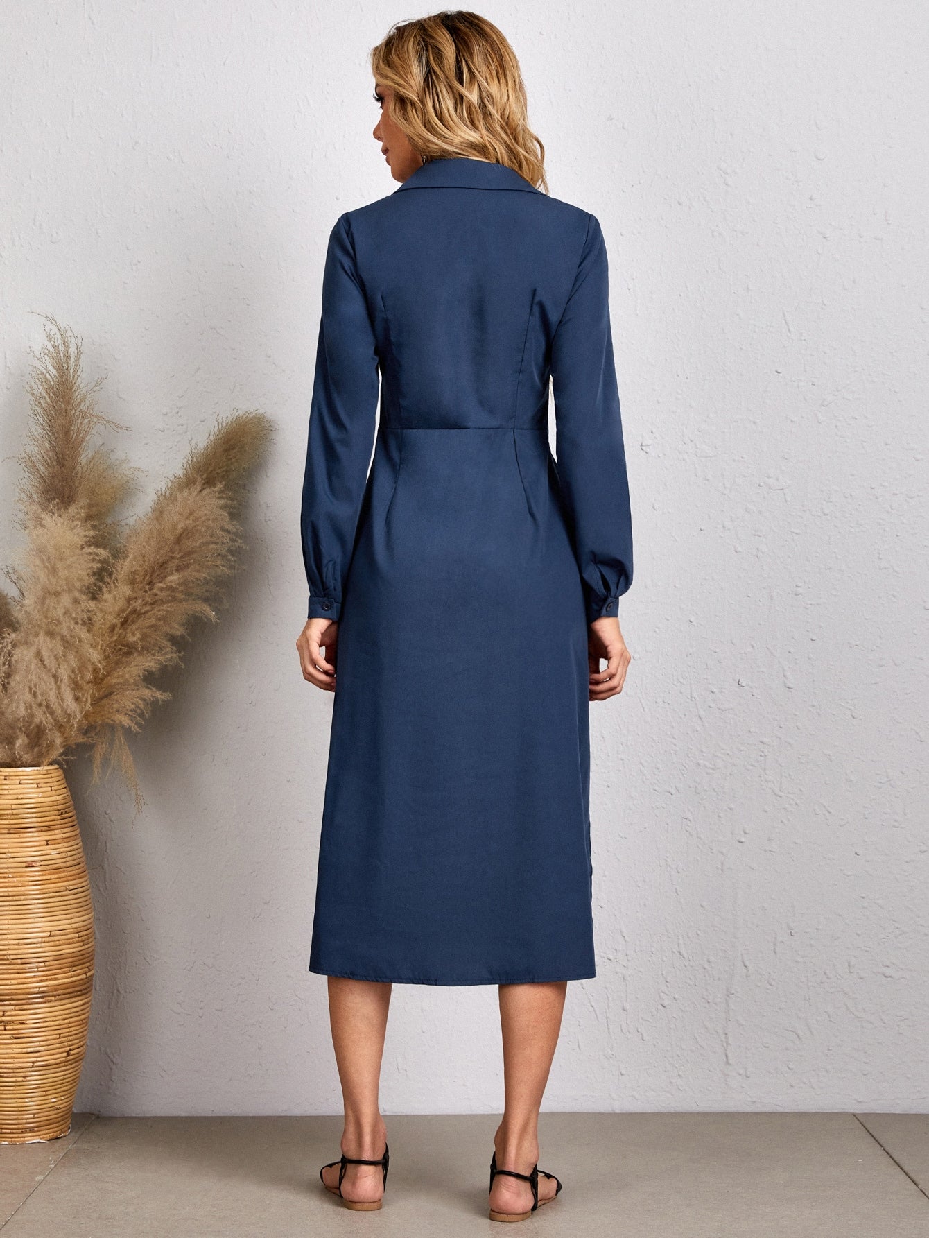 Solid Split Thigh Shirt Dress