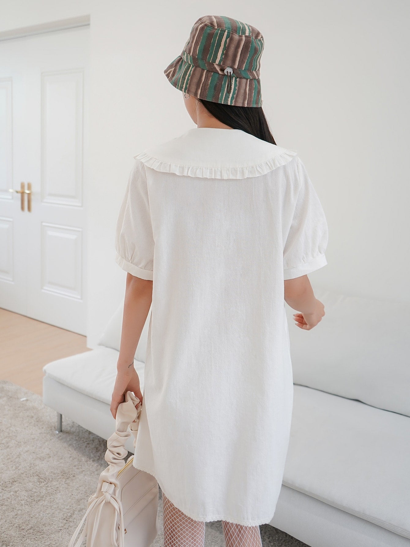 Frill Trim Peter Pan Collar Shirt Dress