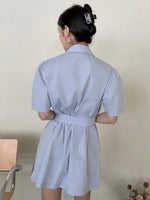 Solid Lapel Collar Shirt Dress
