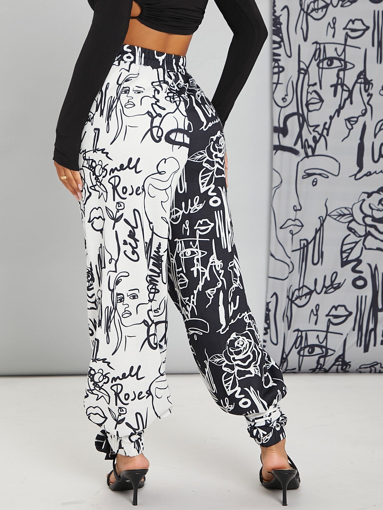 Graffiti Print Two Tone Sweatpants