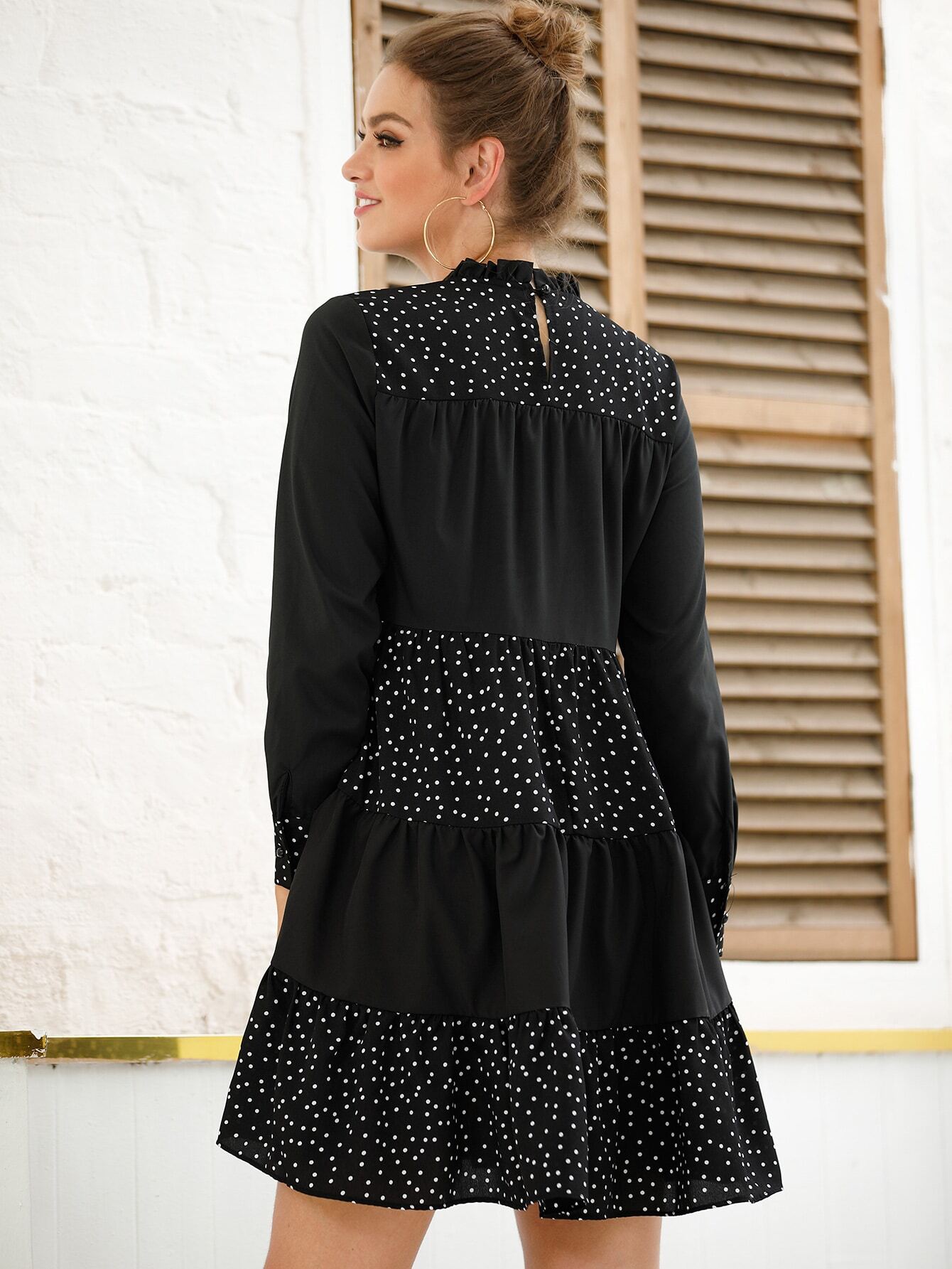 Polka Dot Frill Ruffle Hem Dress