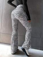 High Waist Zebra Striped Flare Leg Pants