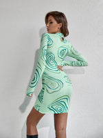 Annual Ring Print Ruched Mock Neck Bodycon Dress