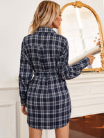 Plaid Flap Pocket Button Front Dress