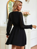Solid Eyelet Lace Ruffle Trim Dress