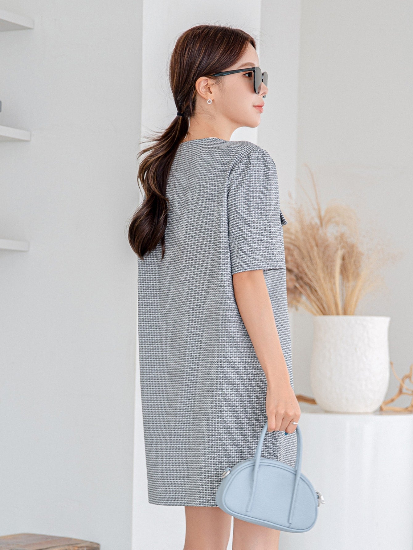 Slant Pocket Button Up Tunic Dress