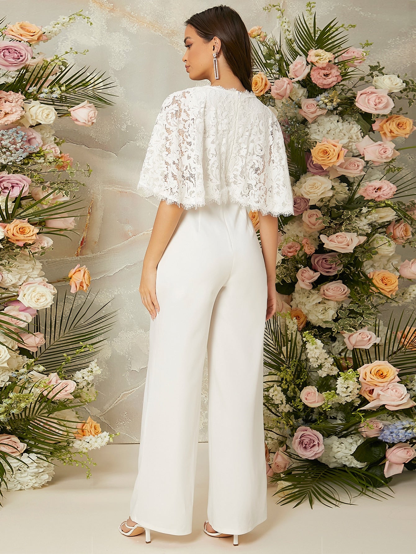 Lace Yoke Wide Leg Jumpsuit