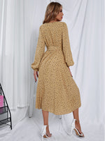 Dalmatian Print Lantern Sleeve Belted Dress