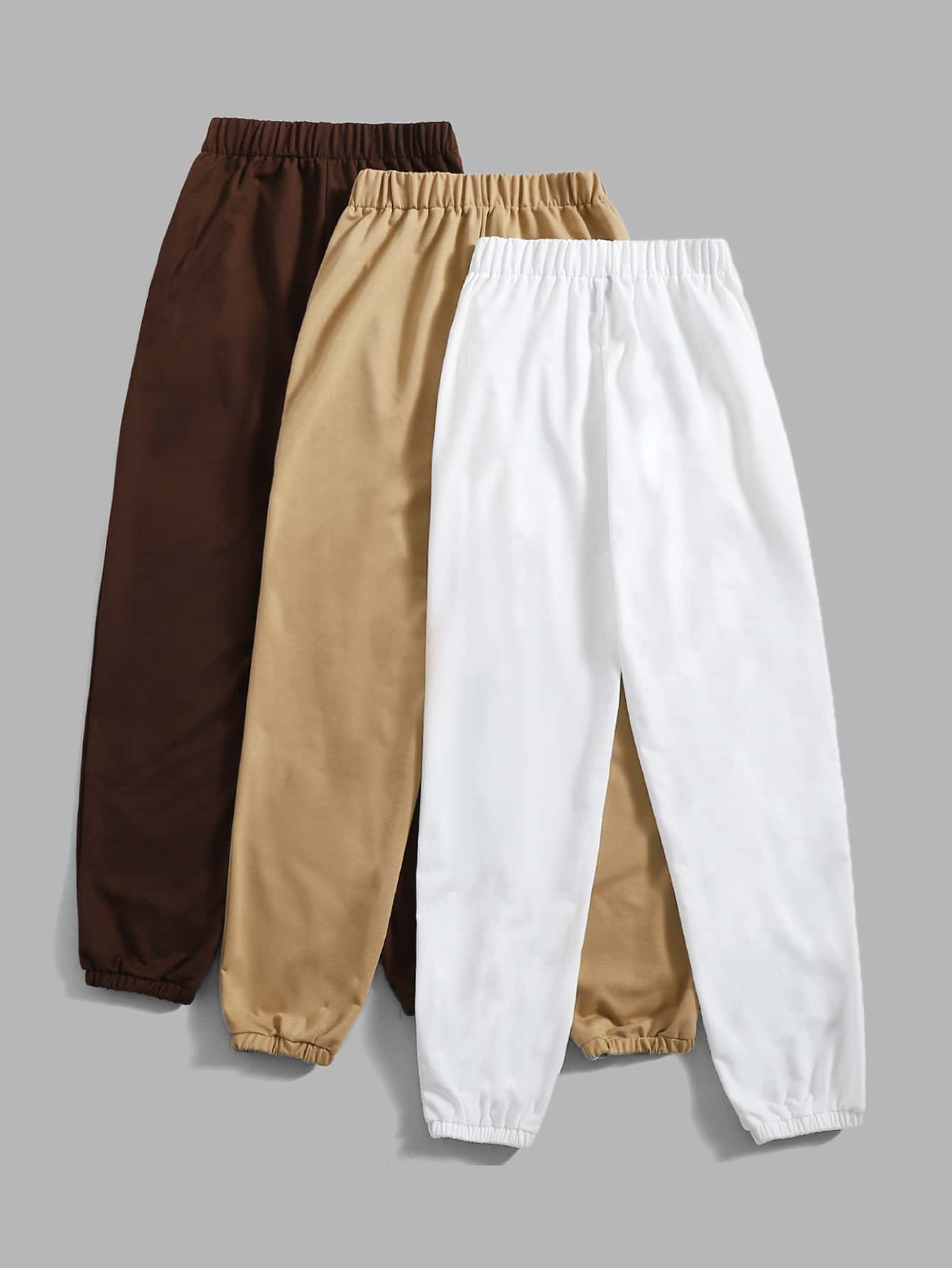 3pcs Solid Elastic Waist Sweatpants