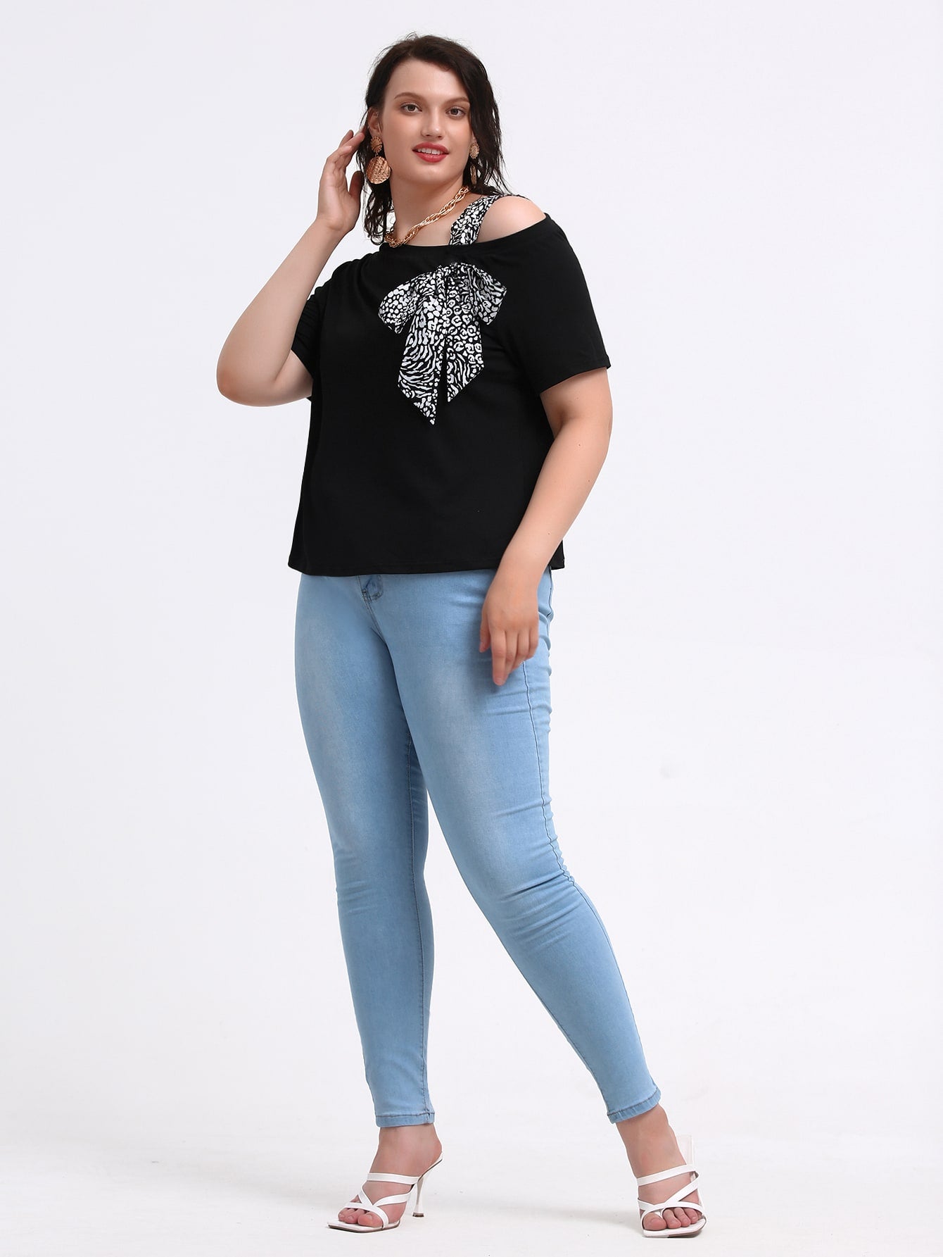 Plus Asymmetrical Neck Tie Front Tee