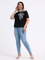 Plus Asymmetrical Neck Tie Front Tee