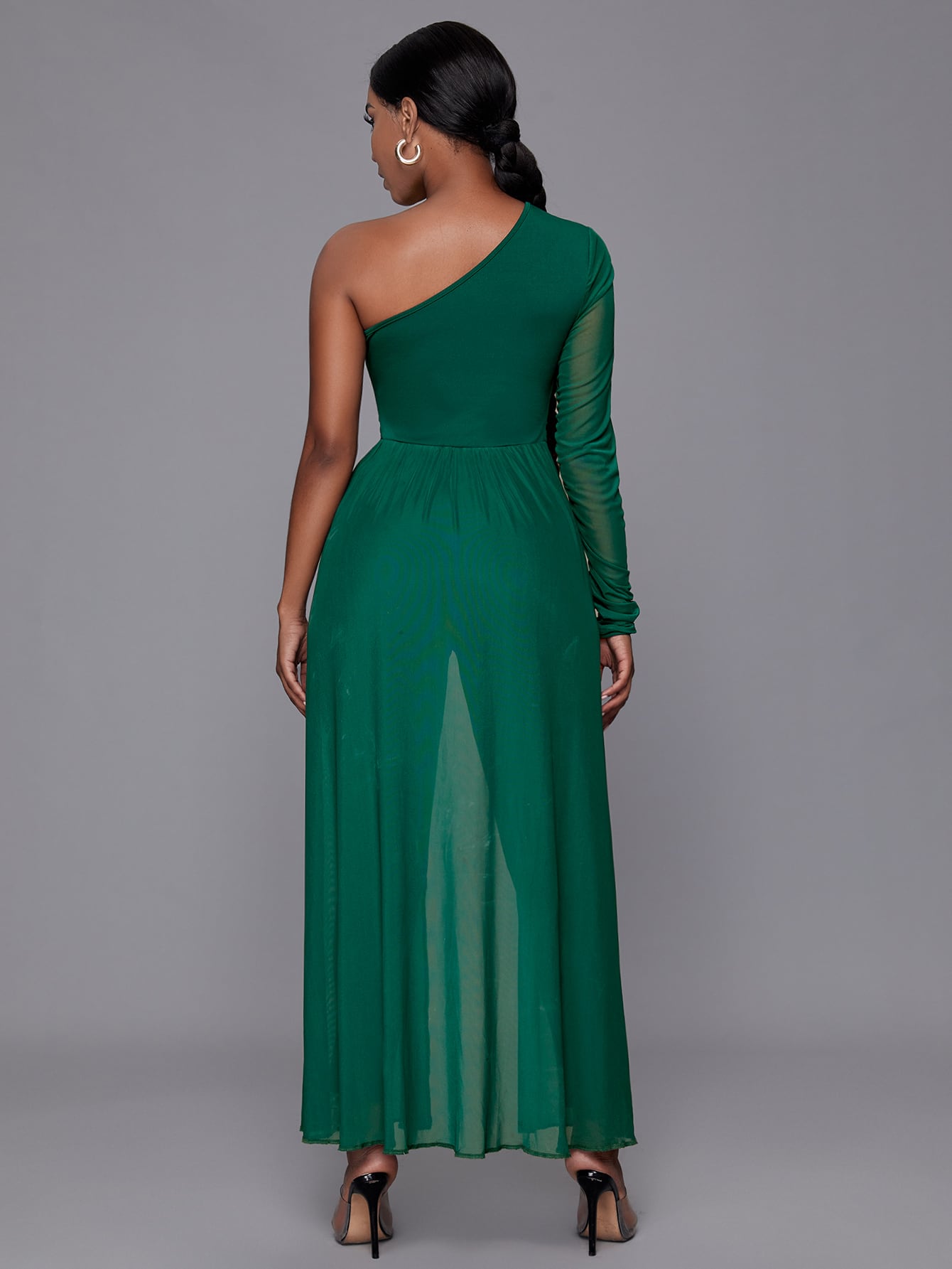 One Shoulder Ruched Sleeve Wrap Skirt Jumpsuit