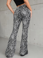High Waist Zebra Striped Flare Leg Pants
