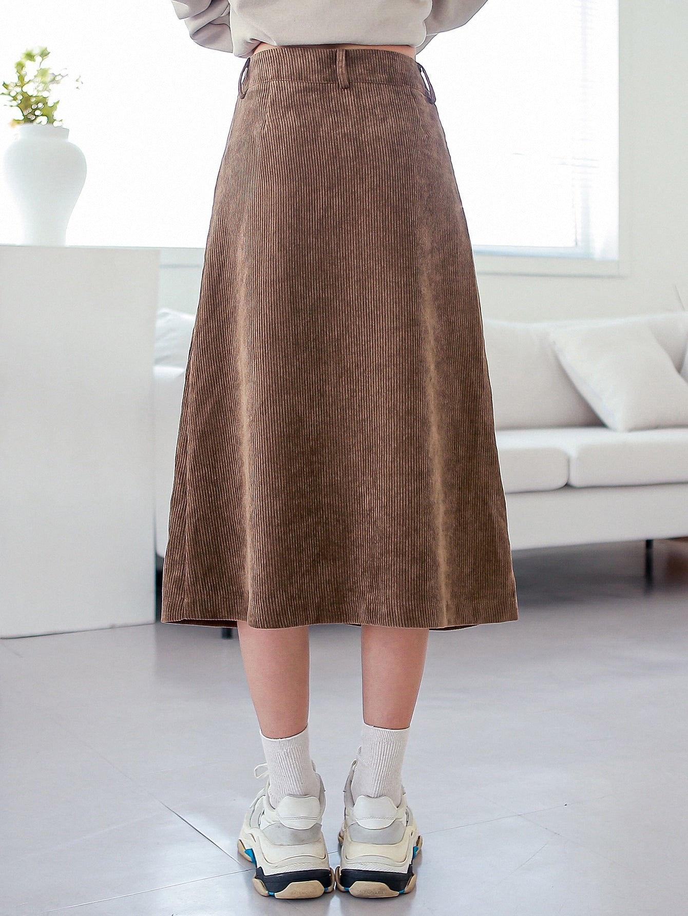 Corduroy Midi A-line Skirt