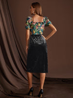Jacquard Sweetheart Neck Puff Sleeve Dress