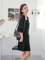 Square Neck Bishop Sleeve A-line Dress