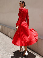 Gigot Sleeve Ruffle Hem Wrap Dress