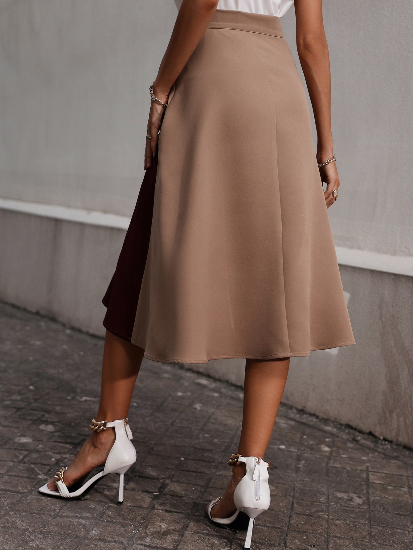 High Waist Color Block Flare Skirt
